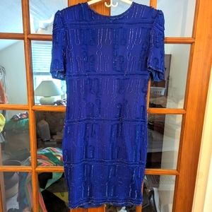 VINTAGE Iconic 80s/90s Pencil Dress Silk beaded bright royal blue M